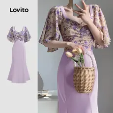 Lovito Vestido Elegante Clássico E Versátil Em Blocos De Cores Para a Primavera/verão Para Mulheres L149ED255