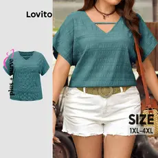 Lovito Blusa Curva Plus Size Casual Blusa Jacquard Lisa Para Mulheres LBL18316