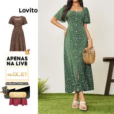 (LIVE STREAM SALE) Lovito Casual Vestido Feminino Floral com Zíper LBA05180 (Multicolorido)