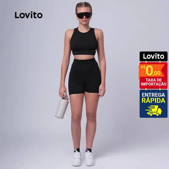 Lovito Shorts Feminino Esportivo Liso Curto LB353BRL382