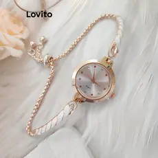 Lovito Elegante relógio de quartzo à prova d'água com strass liso e esmalte para mulheres LFA30366