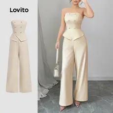 Lovito Macacão Elegante Com Botões Simples E Duplos Para Mulheres, Verão E Primavera L133ED612