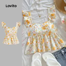 Lovito Blusa Regata Feminina Com Babados Florais Fofos Verão/primavera L128ED489