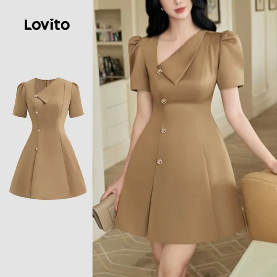 Lovito Vestido Elegante, Liso, Assimétrico, Formal, Casamento, Verão, Para Mulheres L124AD918