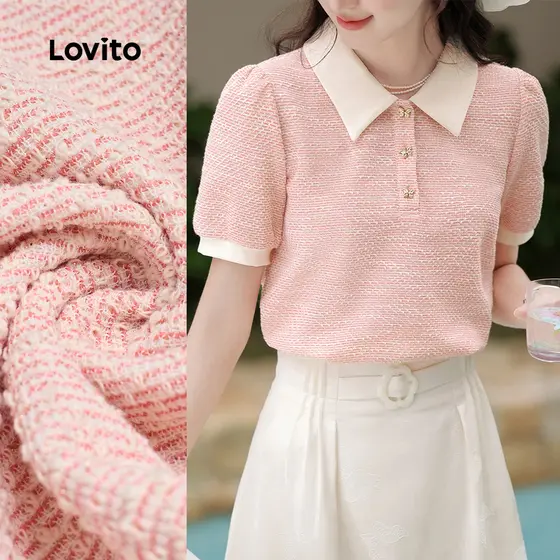 Lovito Blusa Casual Cores Contrastantes Blusa Verão/Primavera Para Mulheres L129ED376
