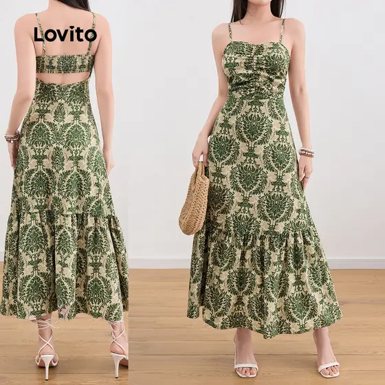 Lovito Vestido De Verão Boho Paisley Com Babados E Bainha Franzida Para Mulheres L109MD122