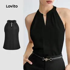 Lovito Regata Casual de Metal liso para mulheres L124AD111