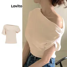 Lovito Blusa Elegante Com Nó Liso Plissado Blusa Franzida Para Mulheres L100MD491
