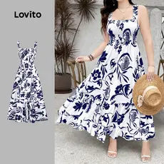 (NEW) Lovito Vestido Boho com Flores Estrutura Linha Lazer primavera/verão L155ED026