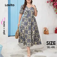 Lovito Vestido Boho Plus Size Curve Com Estampa Tribal E Babados Para Verão/primavera Para Mulheres LBL23408