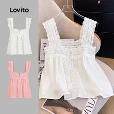 Lovito Top Boho Com Renda Lisa E Regata Verão/primavera Para Mulheres L100MD371