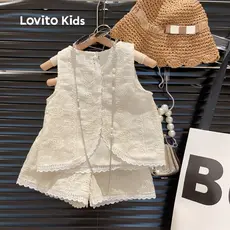 Lovito Kids Conjunto Casual de Shorts Sem Costas para Primavera/verão Conjunto de Shorts brancos LNL115139