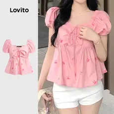 Lovito Blusa Fofa De Desenho Animado Com Cadarço Blusa De Verão/Primavera Para Mulheres L128ED206