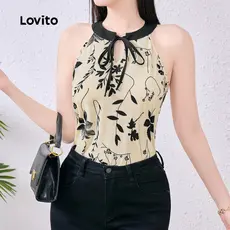 Lovito Top Boho Feminino Com Blocos De Cores E Cadarço Macio E Confortável Primavera/verão Cor Damasco L137ED753