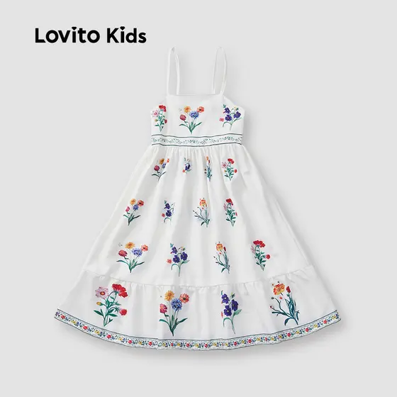 (BKF3) Lovito Kids Vestido Fofo com Franzido para Menina Ideal para primavera/verão L153ED169