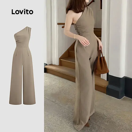 Lovito Macacão Casual com Franzido para Primavera/verão para mulheres L143EDD558
