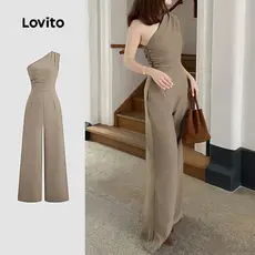 Lovito Macacão Casual com Franzido para Primavera/verão para mulheres L143EDD558