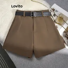 (KOL‘s pick) Lovito Casual Shorts Feminino Liso LNE29232 (Marrom)
