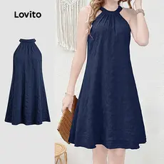 Vestido A-Hem Textura Halter Neck Sem Mangas-DRB149P1D335