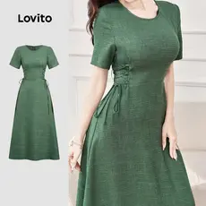 Lovito Vestido Casual de Lazer Verde para Mulheres Primavera/Verão L183AD219