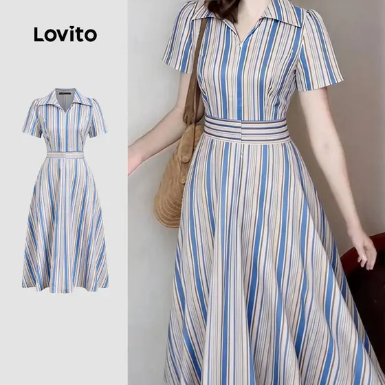 Lovito Vestido Casual Geométrico com Zíper Primavera/verão para Mulheres L171ED551