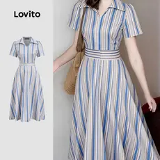 Lovito Vestido Casual Geométrico com Zíper Primavera/verão para Mulheres L171ED551