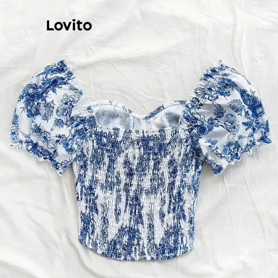 (Trendy) Lovito Blusa Elegante Com Estampa Listrada Blusa De Verão/Primavera Para Mulheres L121MD439