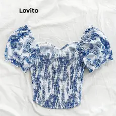 (Trendy) Lovito Blusa Elegante Com Estampa Listrada Blusa De Verão/Primavera Para Mulheres L121MD439
