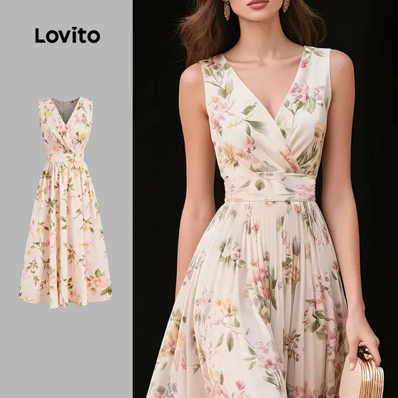 (NEW) Lovito Vestido Boho com Babados para Primavera/verão para mulheres L154ED406