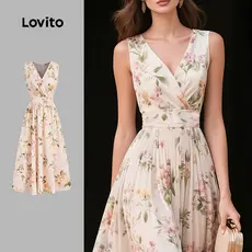 (NEW) Lovito Vestido Boho com Babados para Primavera/verão para mulheres L154ED406