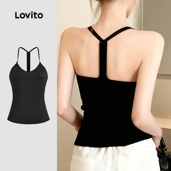 (New Arrival) Lovito Casual Top de Metal Preto Primavera/verão para Mulheres L196LD004