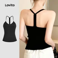 (New Arrival) Lovito Casual Top de Metal Preto Primavera/verão para Mulheres L196LD004
