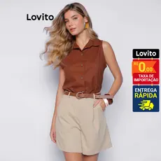 Lovito Camisa Sem Mangas Elegante Lisa com Botões Feminina LB1293BRL1323