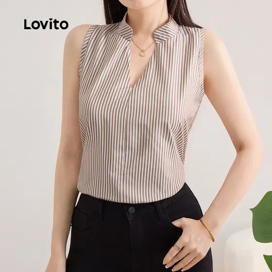 Lovito Blusa Casual de Primavera/verão Marrom para mulheres L243AD668