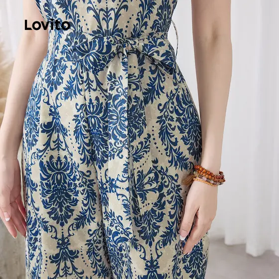 (Trendy) Lovito Macacão Boho Tribal Print Com Cadarço E Zíper Para Mulheres L133ED204