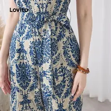 (Trendy) Lovito Macacão Boho Tribal Print Com Cadarço E Zíper Para Mulheres L133ED204
