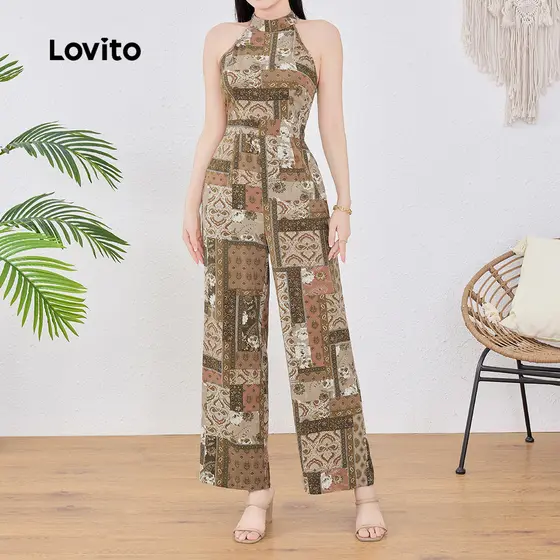 (New) Lovito Macacão Casual Macio e Confortável para Primavera/verão para mulheres L143EDD100