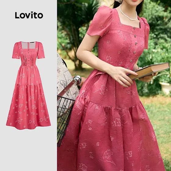 Lovito Vestido Casual Estrutura Linha Primavera/verão Rosa Vestido para Mulheres L164ED470