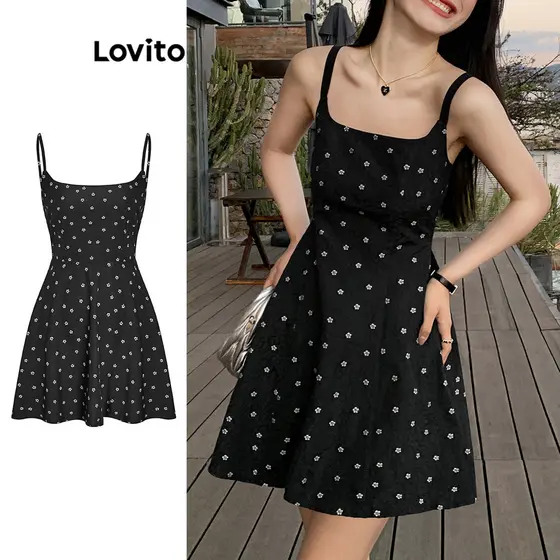 (Trendy) Lovito Vestido Casual Ditsy Floral Plissado Com Amarração Nas Costas Para Mulheres L68ED147 (Multicolorido)