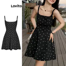 (Trendy) Lovito Vestido Casual Ditsy Floral Plissado Com Amarração Nas Costas Para Mulheres L68ED147 (Multicolorido)