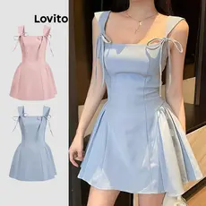 (Hot) Lovito Vestido Elegante De Verão/Primavera Com Laço Plissado Para Mulheres L120ED1161