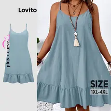 (Trendy) Lovito Vestido Curva Plus Size Casual Com Babados Lisos Para Mulheres LBL18844