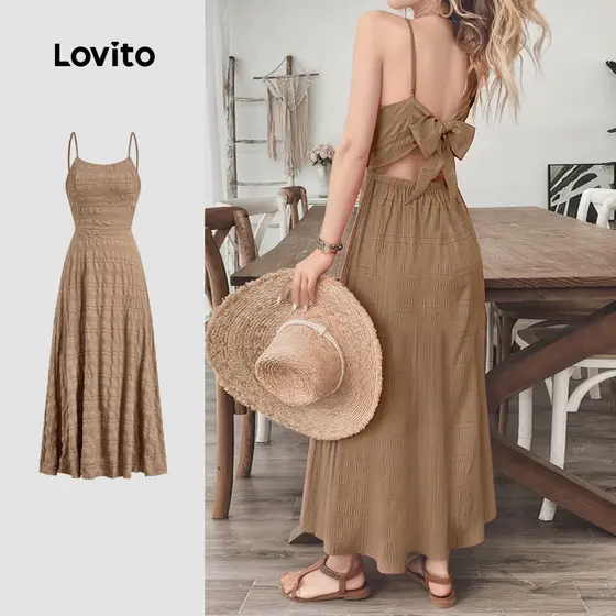 Lovito Vestido Boho Dobrado de Primavera/verão para mulheres L143EDD037