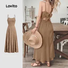Lovito Vestido Boho Dobrado de Primavera/verão para mulheres L143EDD037