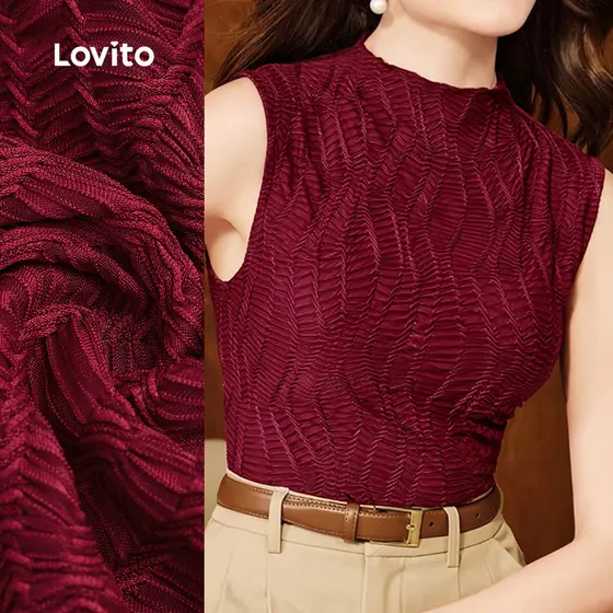 Lovito Blusa Casual Vermelha Clássica E Versátil Primavera/verão Bordô Momentos De Lazer Para Mulheres L171AD1156