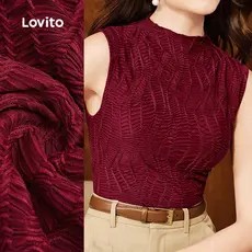 Lovito Blusa Casual Vermelha Clássica E Versátil Primavera/verão Bordô Momentos De Lazer Para Mulheres L171AD1156