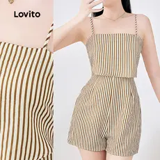 Lovito Macacão Boho com Zíper Primavera/verão Marrom para Mulheres L142ED148