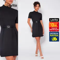 Lovito Vestido Modesto Liso com Fivela Feminino LB458BRL487
