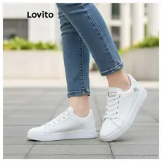 Lovito Tênis Feminino Branco Versátil para Uso Diário e Esportes LFA60359