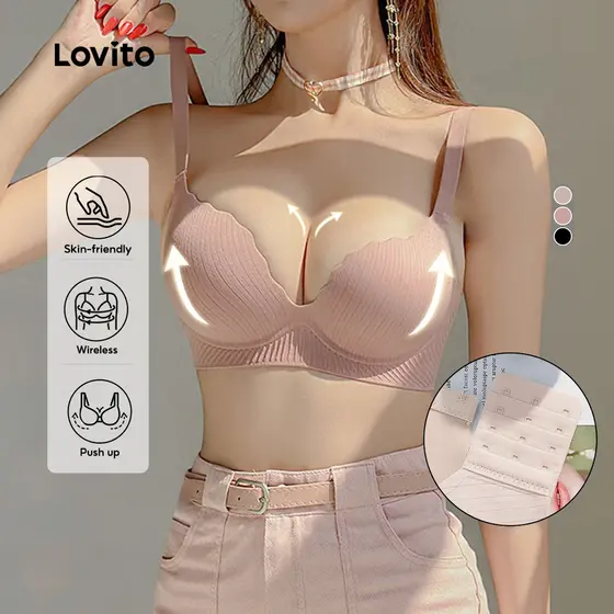 Lovito Casual Soutien-gorge Sensual de Algodão Macio Sem Costura Bojo Push Up Feminina Sem fio Rosa Reforçado LNE117257